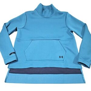 Under Armour Pullover Top Womens XL Teal Funnel Neck Kangaroo Pocket Activewear